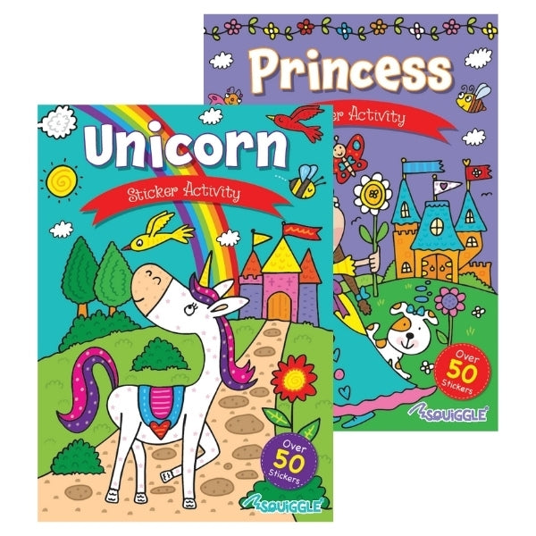Pack of 6 A4 Unicorn Or Princess Design My Fun Sticker Activity Books ...