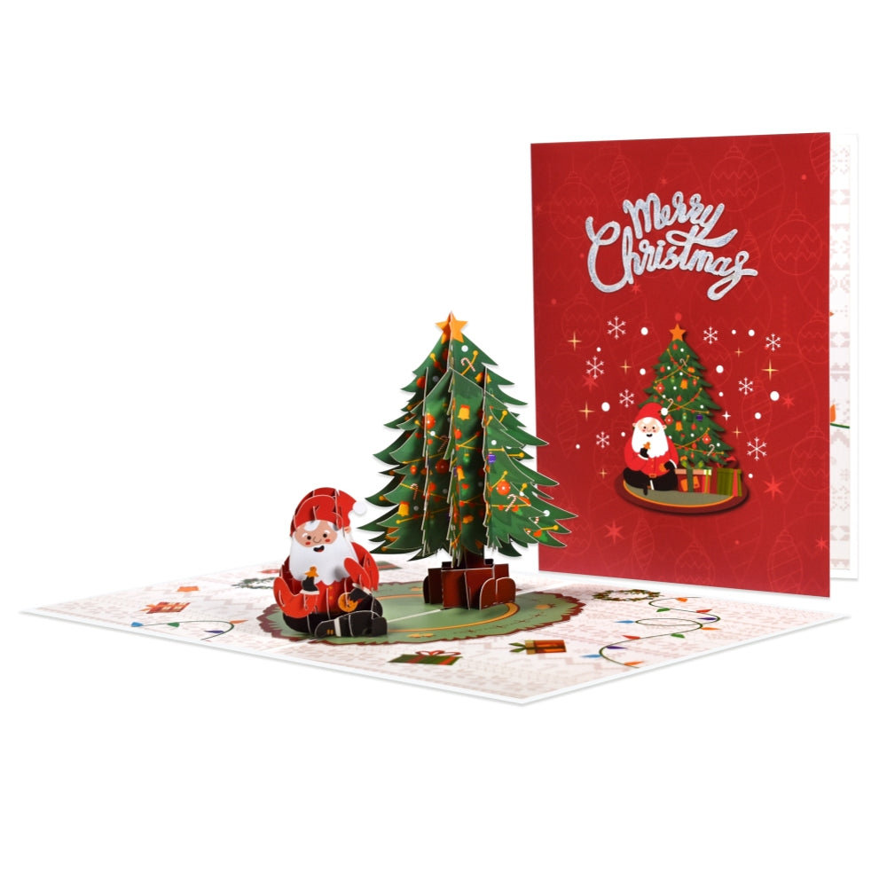 Festive Scene Xmas Tree and Santa Claus 3D Pop Up Christmas Card