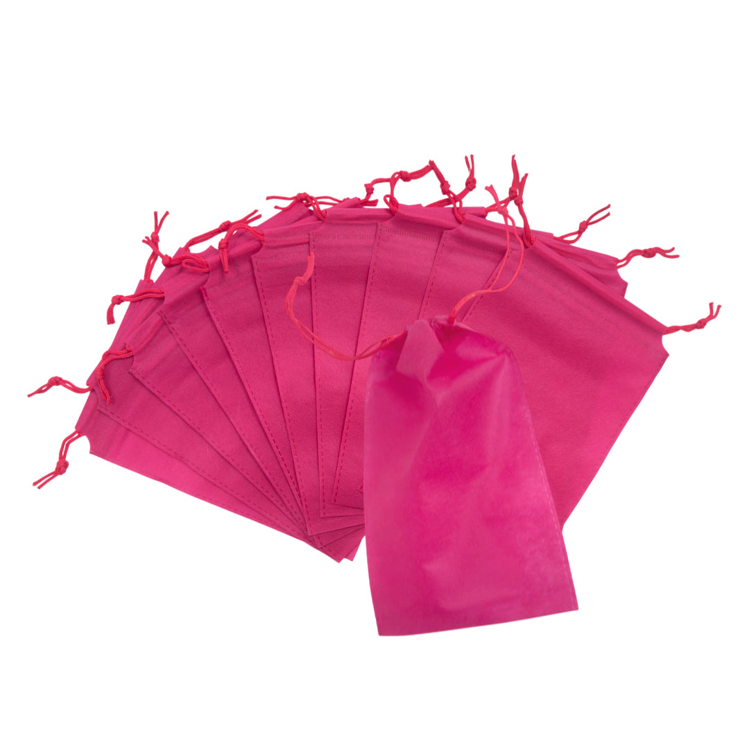 Pack of 25 Pink Coloured 27x20cm Non-Woven Drawstring Bags