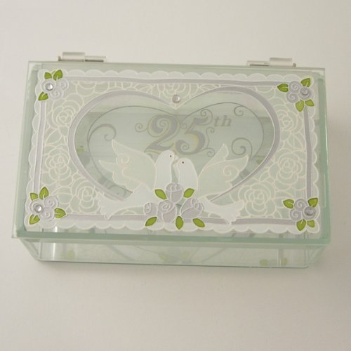 Glass Jewellery Box, Trinket Box, 25th Silver Anniversary