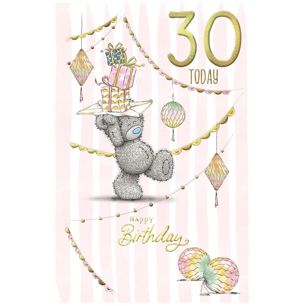 Bear With Stack Of Gifts 30th Birthday Card