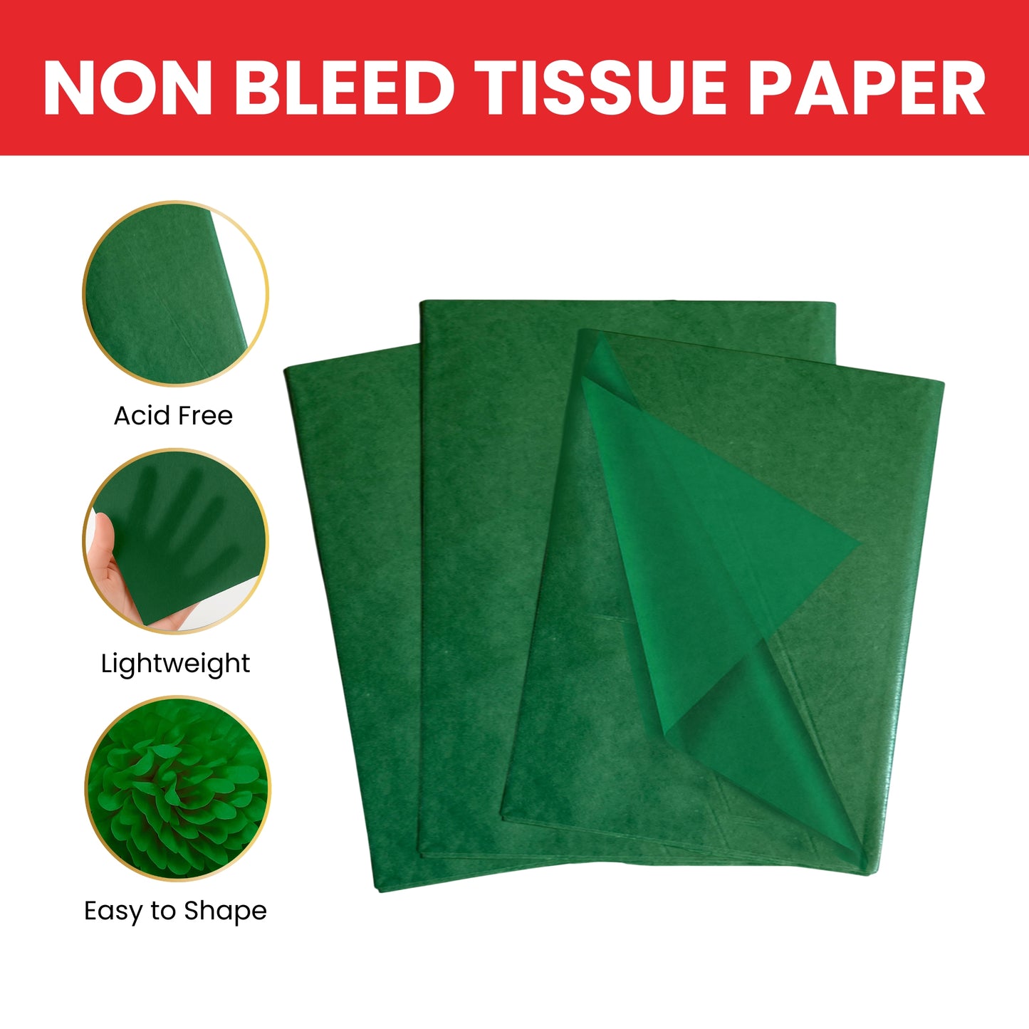 Pack of 1440 Dark Green Acid Free 50 x 70cm Tissue Paper Sheets