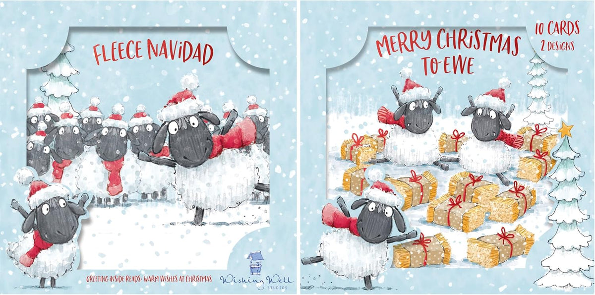 Fun Illustrations Of Fluffy Sheep In Santa Hats Studios 10 Pack 2 Design Christmas Cards