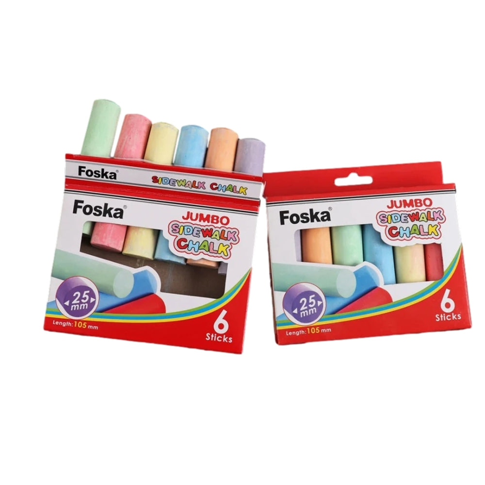 6x Pack of 6 Assorted Colour Jumbo Sidewalk Chalk