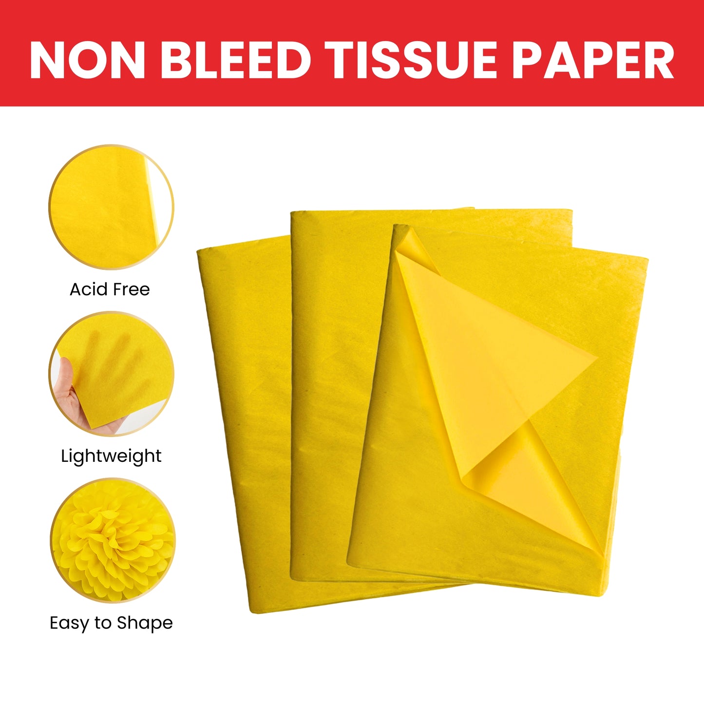 Pack of 180 Yellow Acid Free 50 x 70cm Tissue Paper Sheets