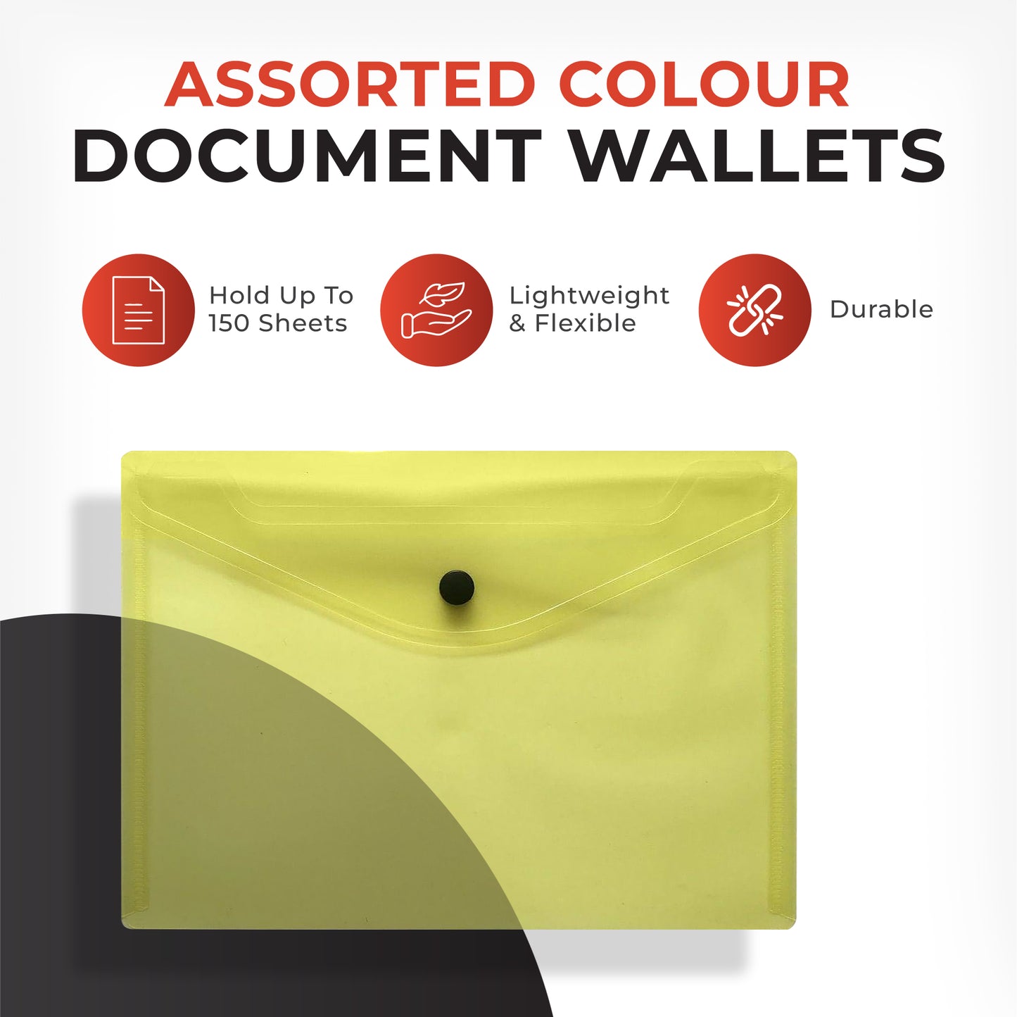 Pack of 20 A3 Assorted Colour Plastic Document Wallets Stud Button Closure Folders