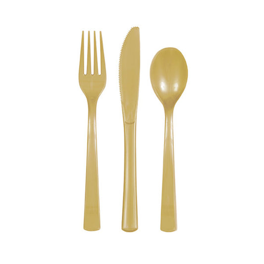 Pack of 18 Gold Solid Assorted Plastic Cutlery