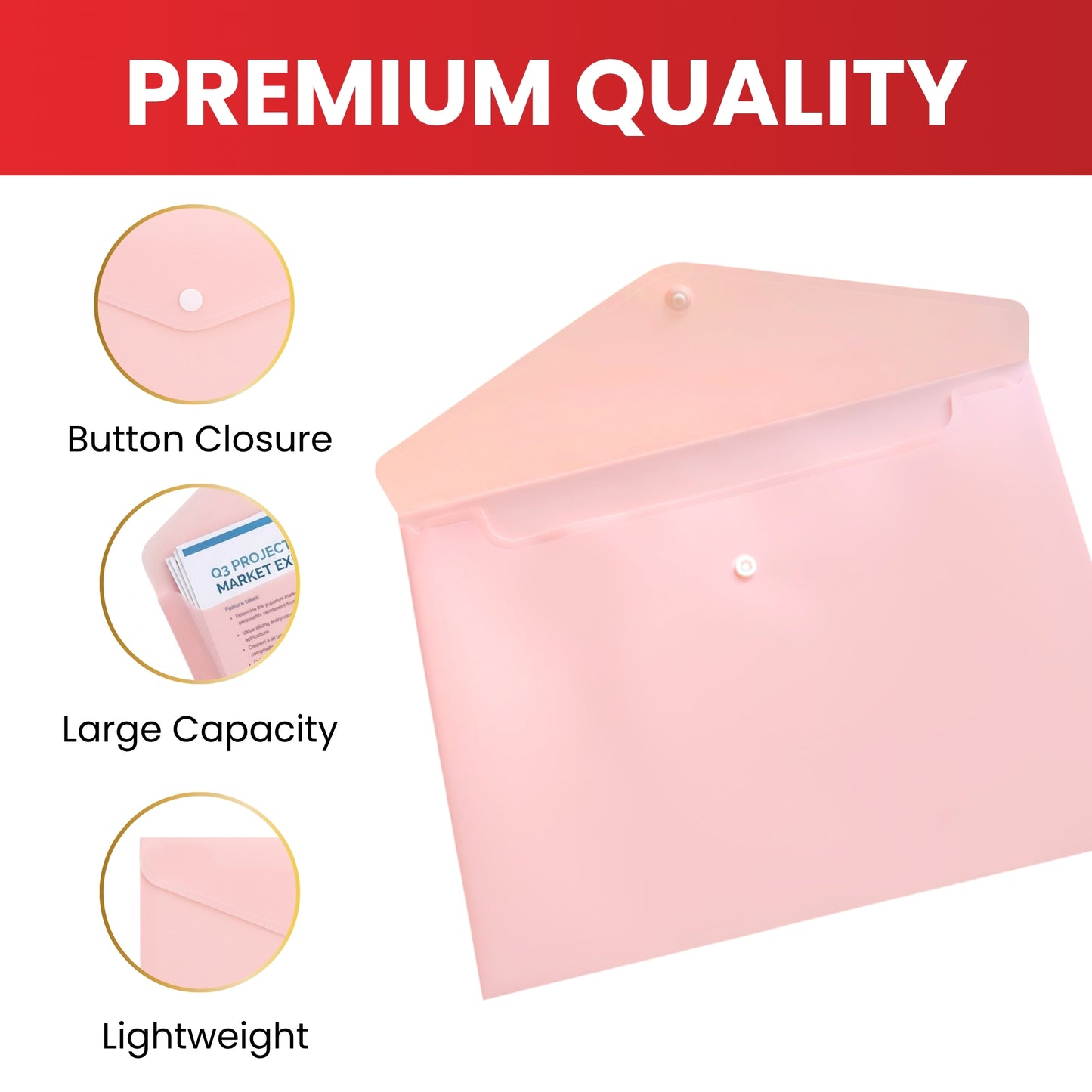 Pack of 12 A4 Assorted Light Pastel Coloured Soft Touch Plastic Document Wallets with Button Closure