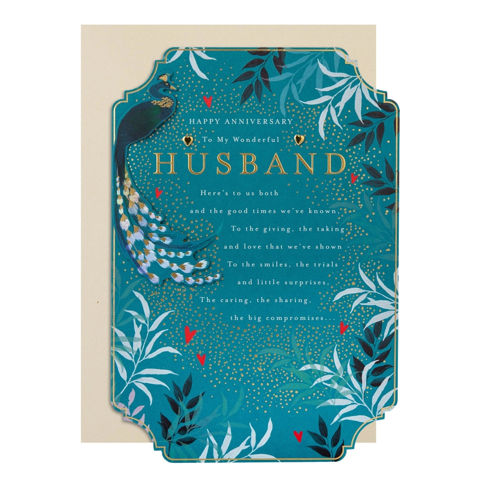 Green Traditional Floral Design with Heartfelt Verse Husband Anniversary Card