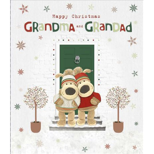 For Grandma and Grandad Two Boofles Standing Outside a Front Door Christmas Card