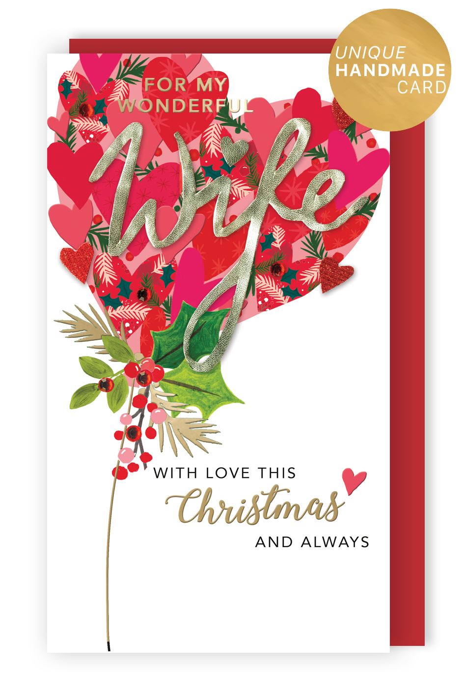 Balloon of Hearts Handmade Wife Christmas Card