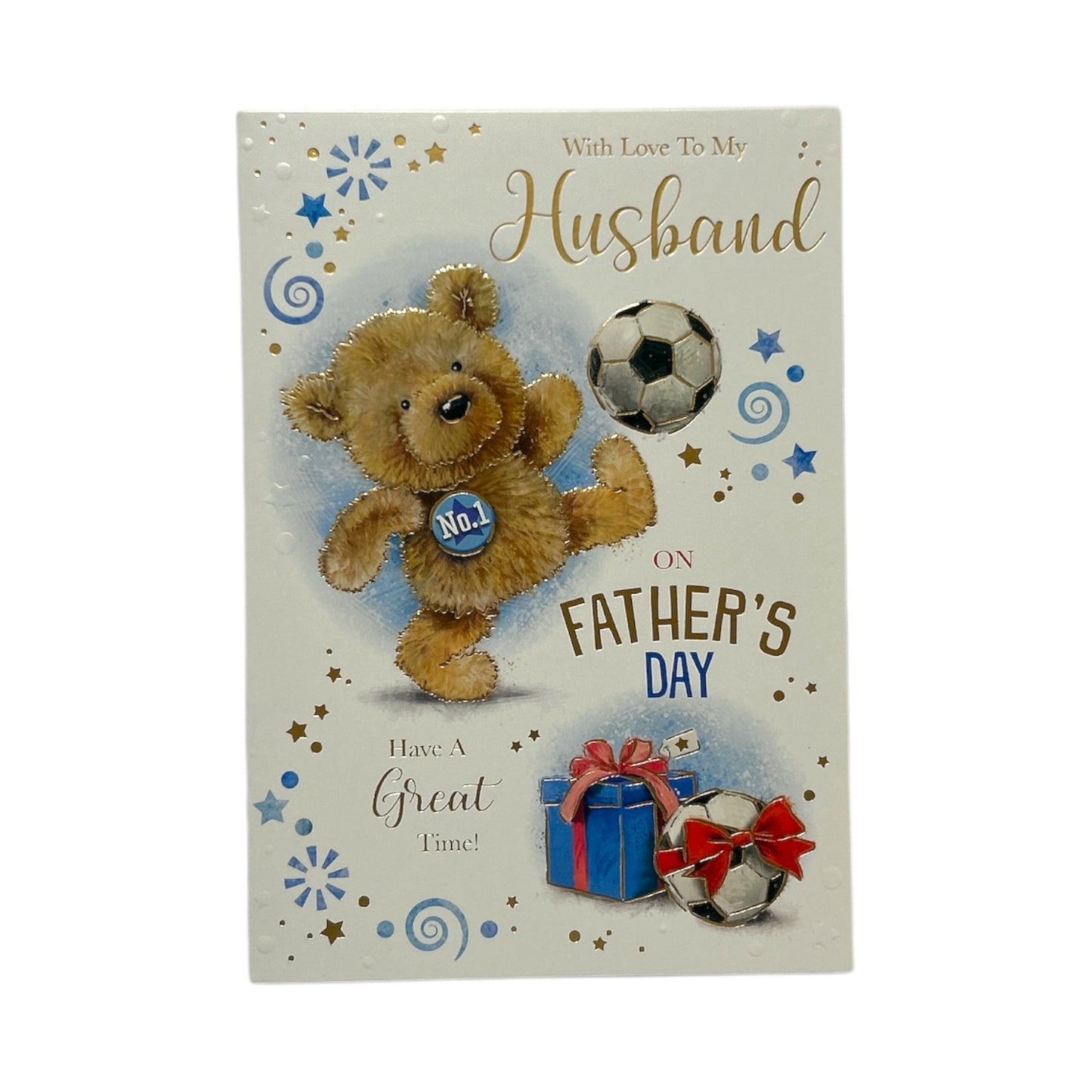 To My Husband Teddy Playing Football Design Father's Day Card