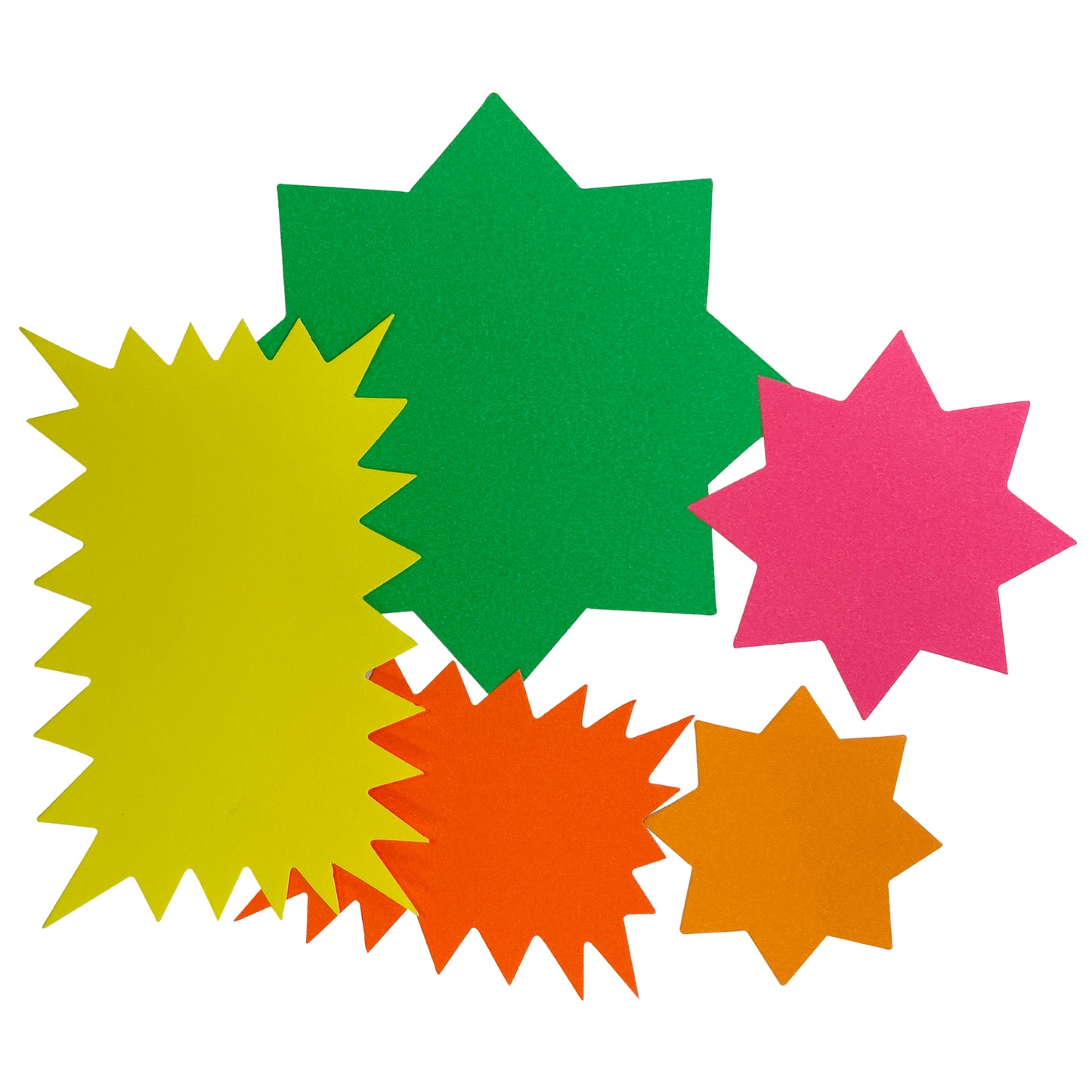 Pack of 50 Assorted Coloured Neon Fluorescent Stars & Flashes in Assorted Size