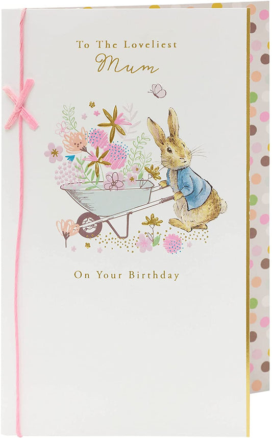 Peter Rabbit Pink Bow Birthday Card for Mum