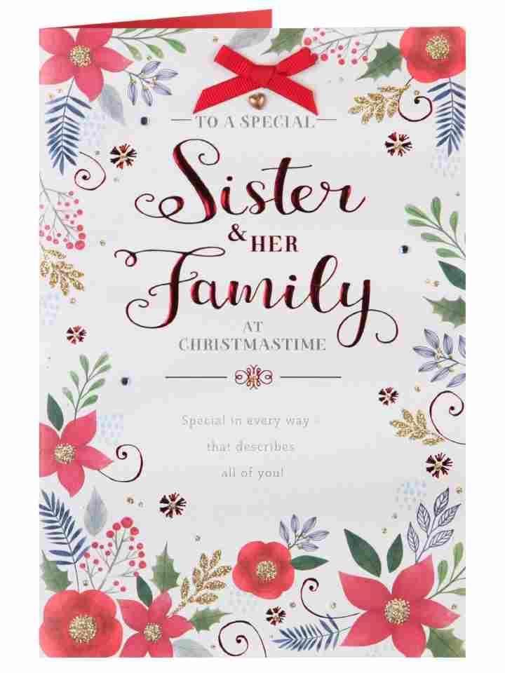 Special Sister & Family Christmas Card Red Floral