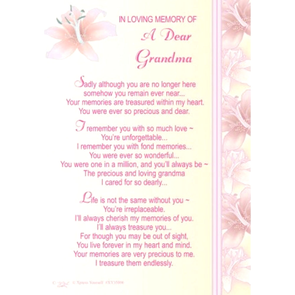 Loving Memory of Grandma Graveside Memorial Xpress Yourself Keepsake Wallet Purse Card