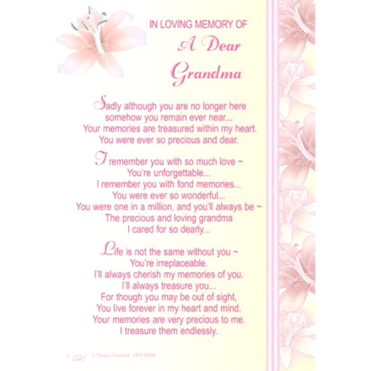 Loving Memory of Grandma Graveside Memorial Xpress Yourself Keepsake Wallet Purse Card