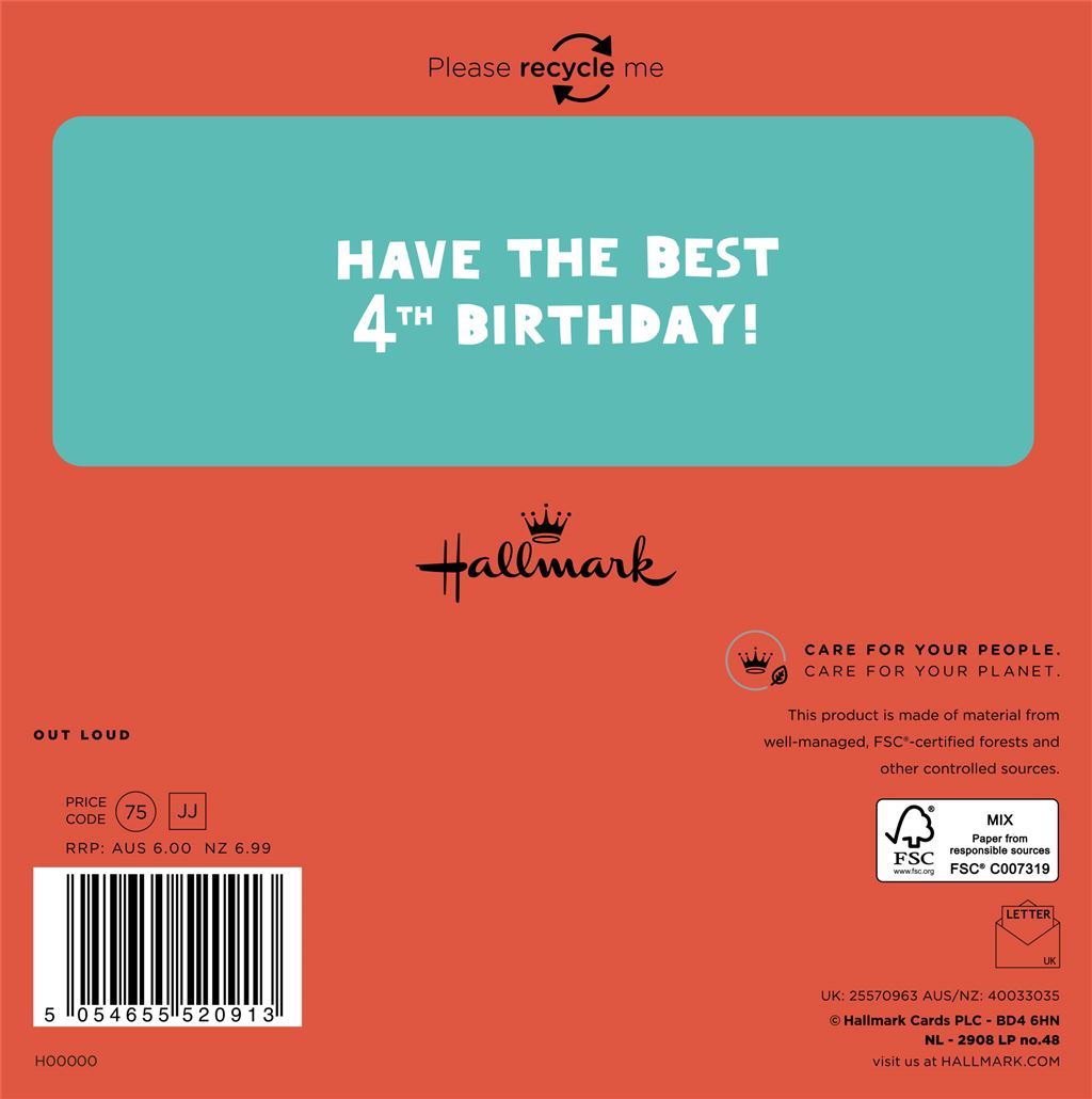 Cat Design 4th Birthday Card