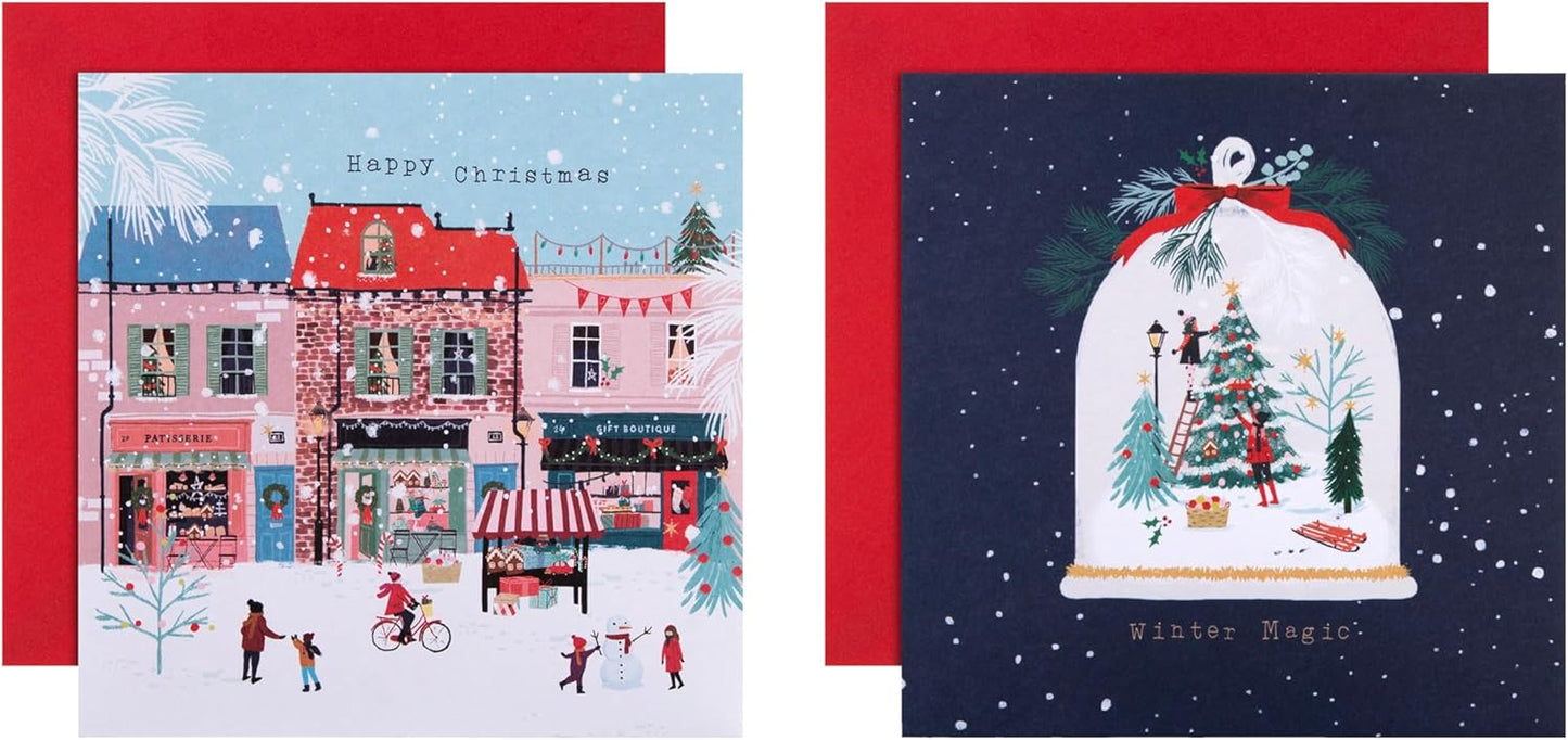 Street Scene & Snow Globe Pack of 16, 2 Designs Multipack Charity Christmas Cards