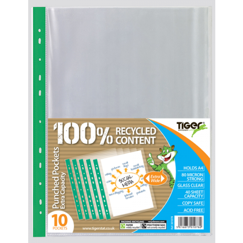 Pack of 10 Tiger A4 Extra Large Punched Pockets