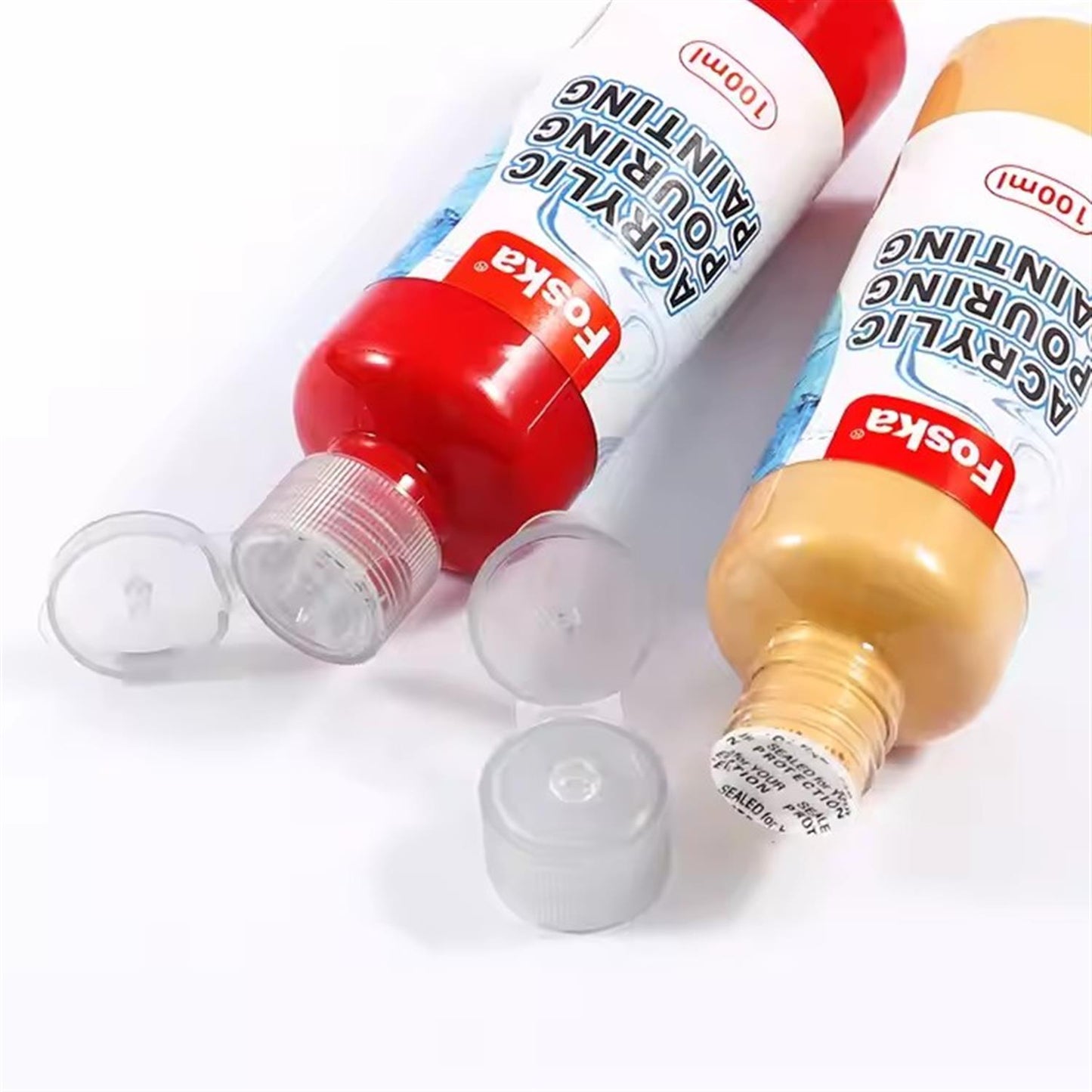 Pack of 4 Acrylic Pouring Paints 100ml - White, Yellow, Green, Silver