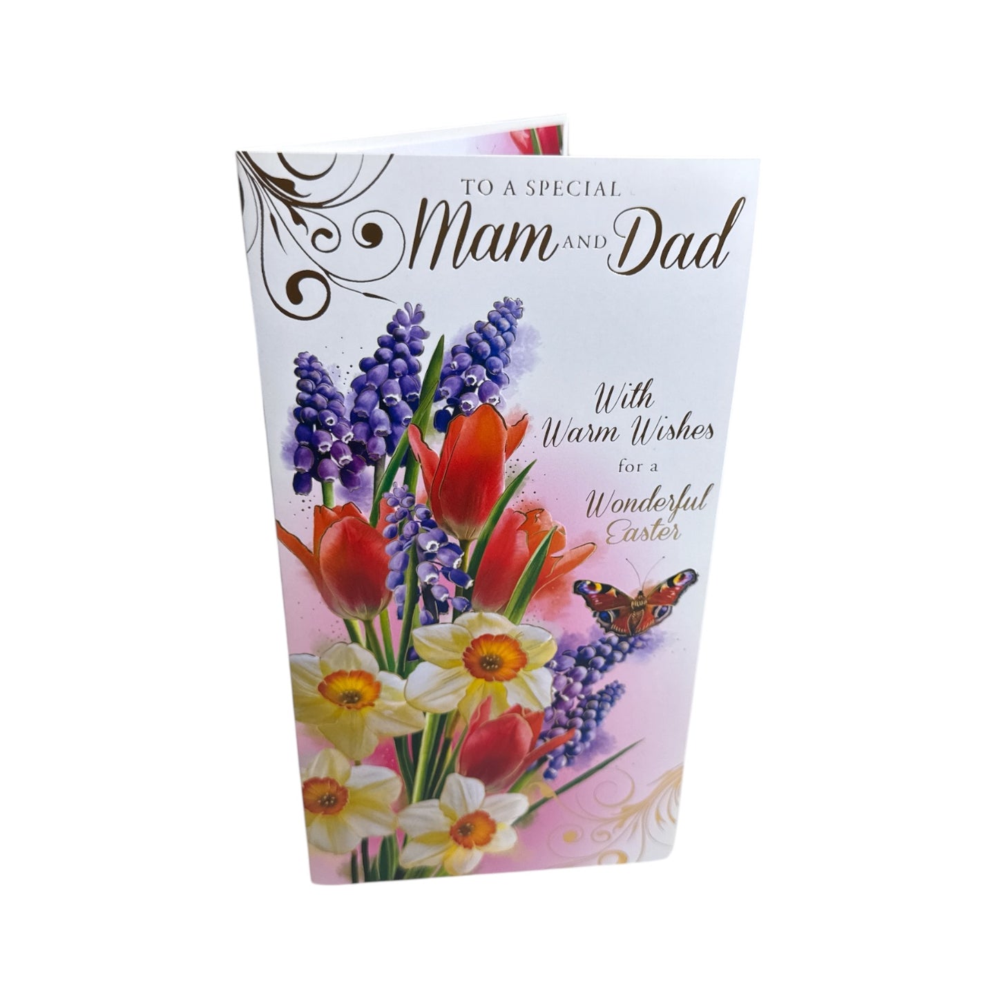 To A Special Mam & Dad Spring Flowers And Butterflies Design Easter Card