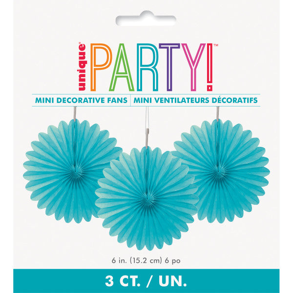 Pack of 3 Terrific Teal Solid 6" Tissue Paper Fans