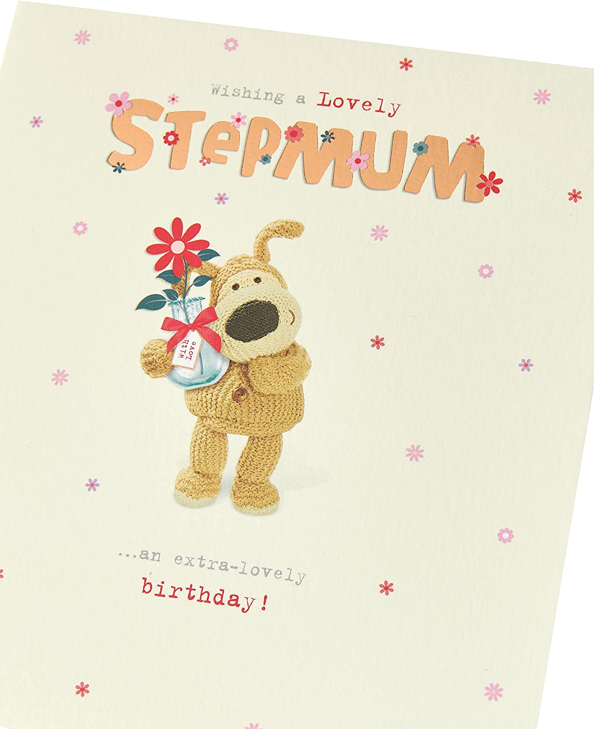 Cute Design Of Boofle With Vase And Flower Step Mum Birthday Card