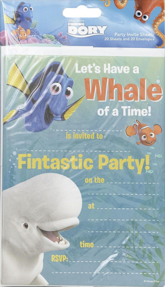 FINDING DORY PACK OF 20 PARTY INVITATIONS NEMO DISNEY PIXAR CHILD CHARACTER NEW GIFT {DC}