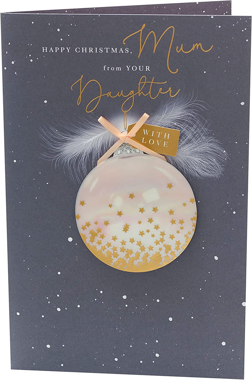 Mum From Daughter Christmas Card Handmade Navy Bauble
