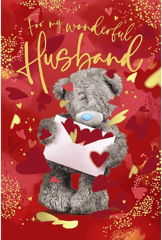 Bear Holding Love Letter Wonderful Husband 3D Holographic Birthday Card