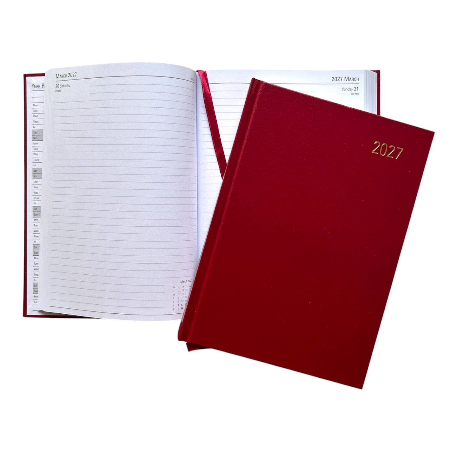 Janrax 2027 A5 Day Per Page Burgundy Desk Diary