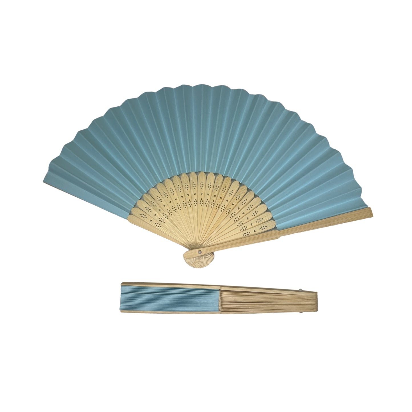 Pack of 10 Light Blue Paper Foldable Hand Held Bamboo Wooden Fans by Parev