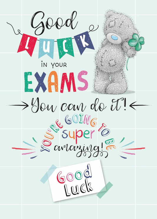 Bear And Four Leaf Clover Good Luck In Exams Card