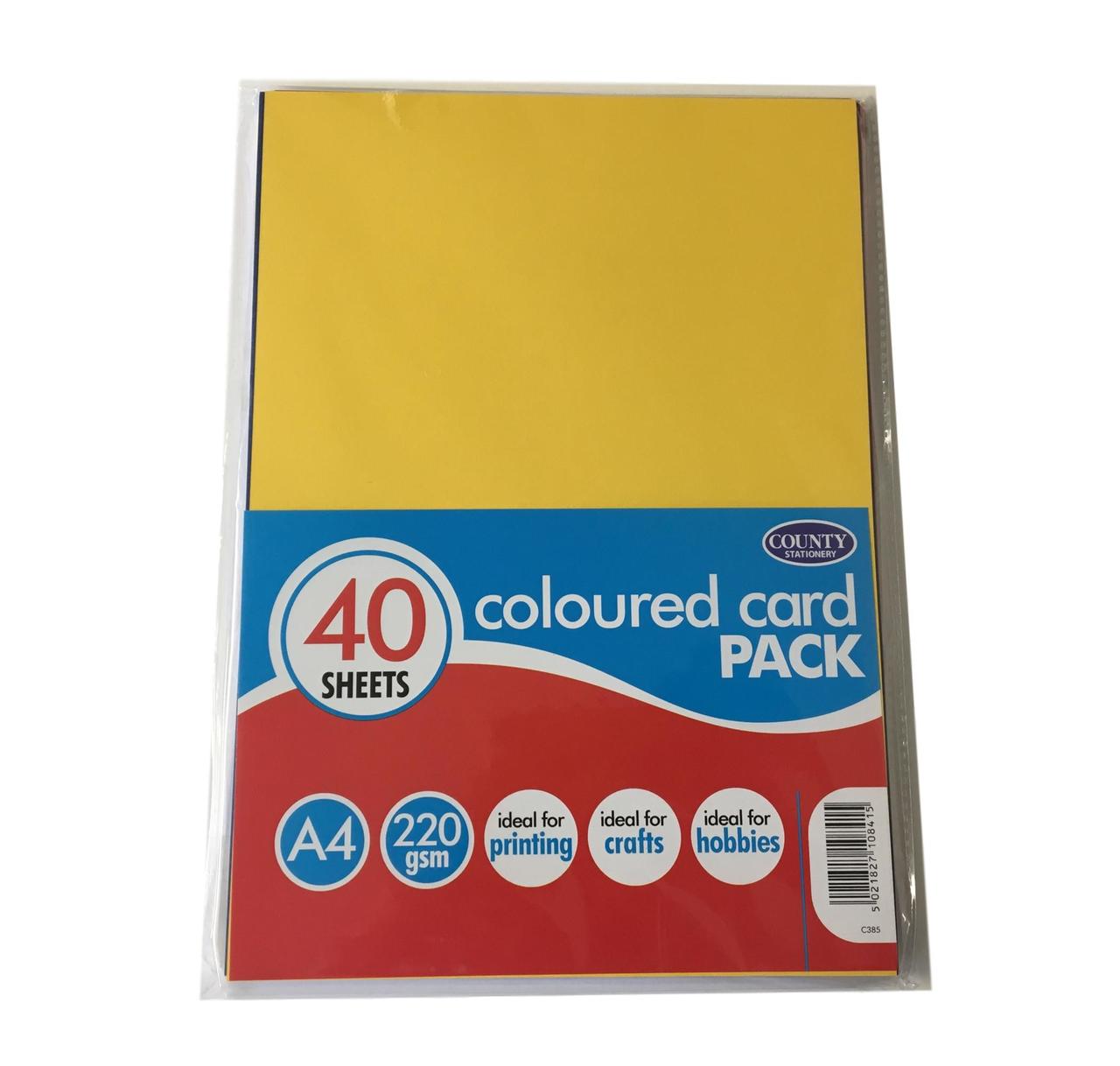40 A4 Assorted Coloured Cards 220gsm