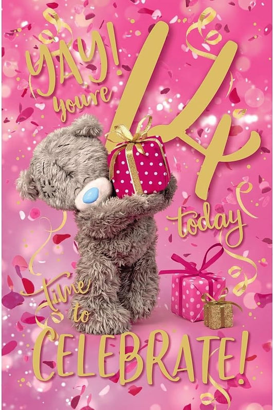 Bear And Pink Spotty Gift 14th Birthday Card