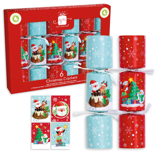 Pack of 6 6" Santa & Friends Design Christmas Crackers