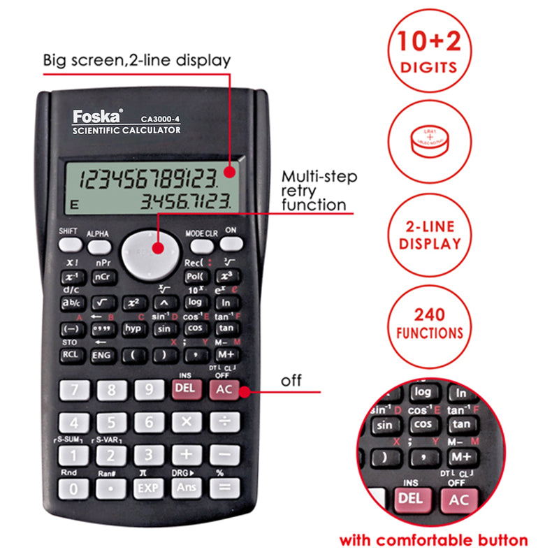 10+2 Digit 2-Line Display 240 Function Electronic Scientific Calculator
