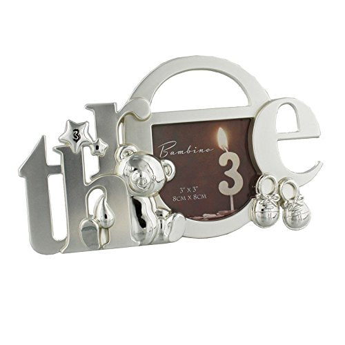 Bambino 3rd Silver plated Frame Cutout Letters - 'Three' Age 3