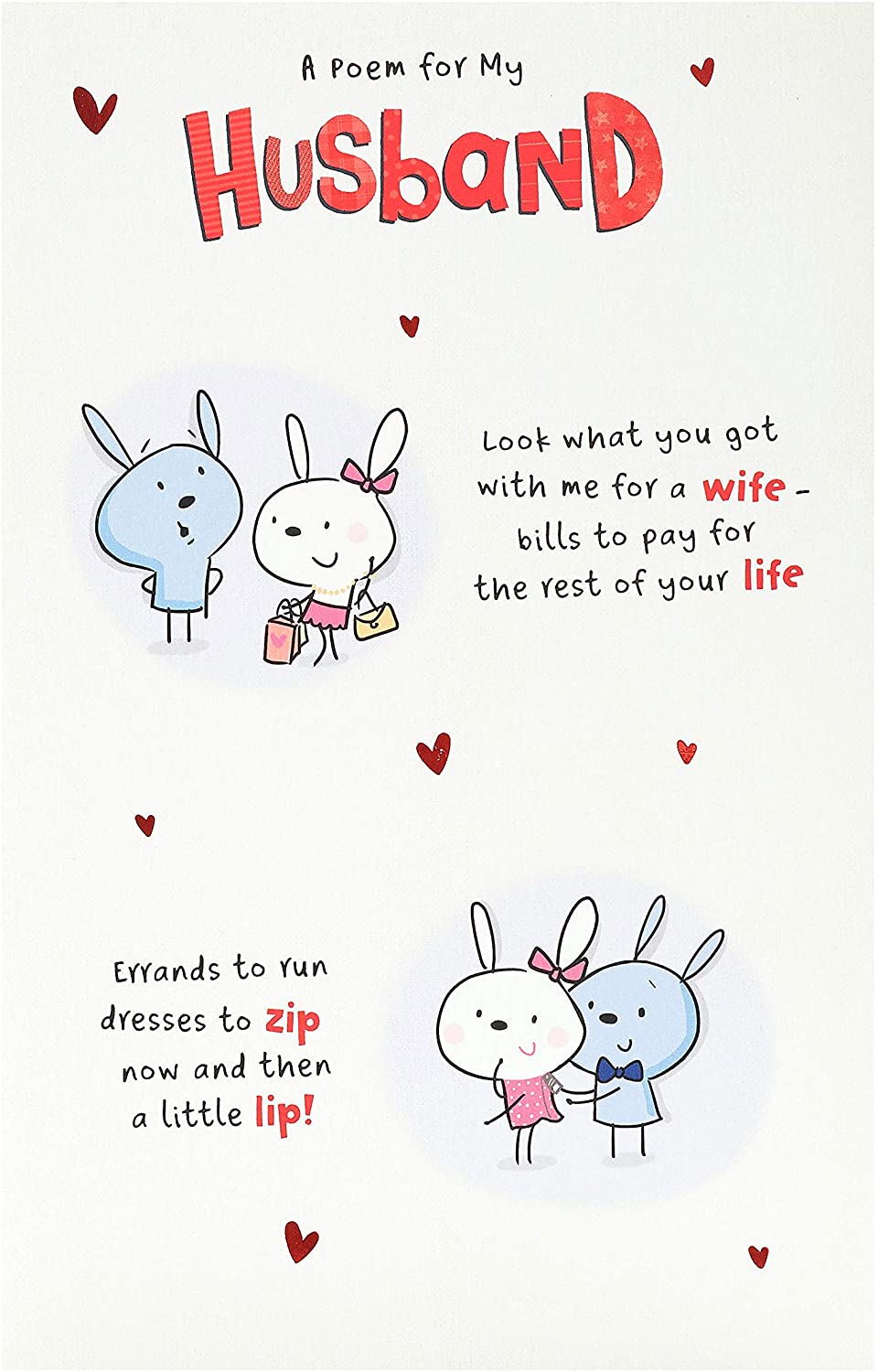 For Husband Bunny With Poem Design Valentine's Day Card