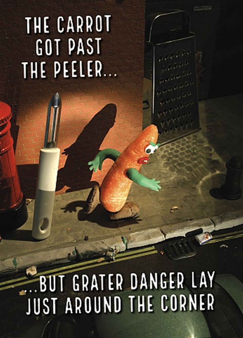 Grater Danger Violent Veg Funny Humourous Quirky Blank Greeting Card For Birthday or Any Occasion