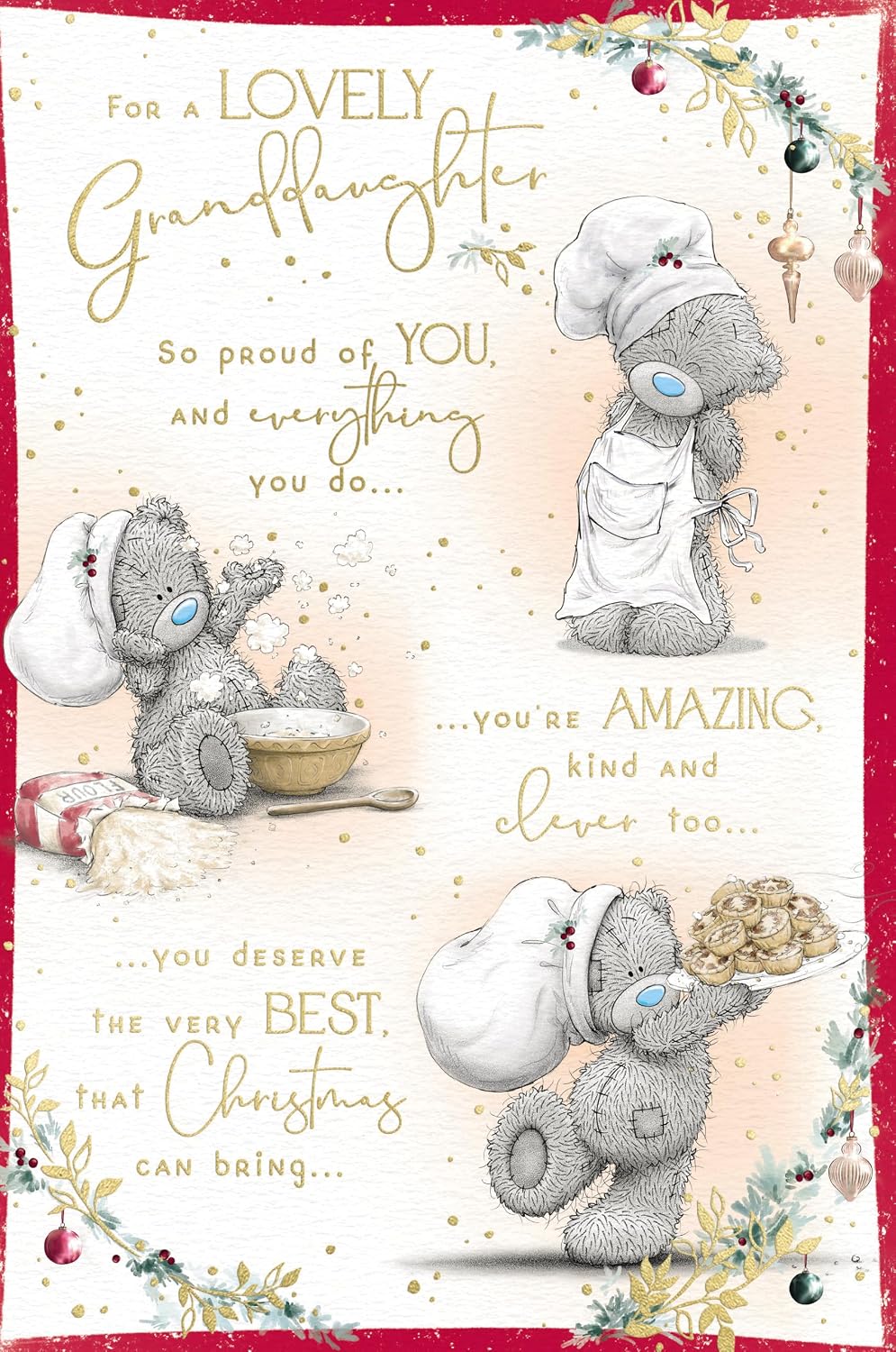 Bear Baking Mice Pies Lovely Granddaughter Christmas Card