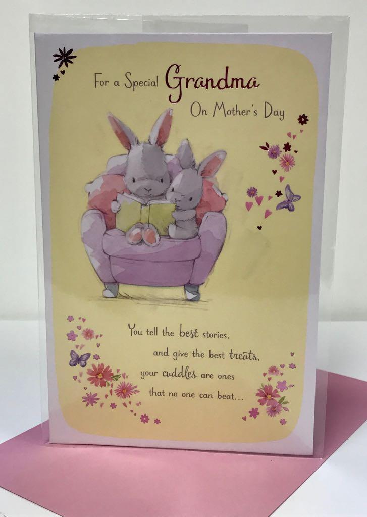 Grandma Adorable Two Bunny Read Story Mother's Day Card