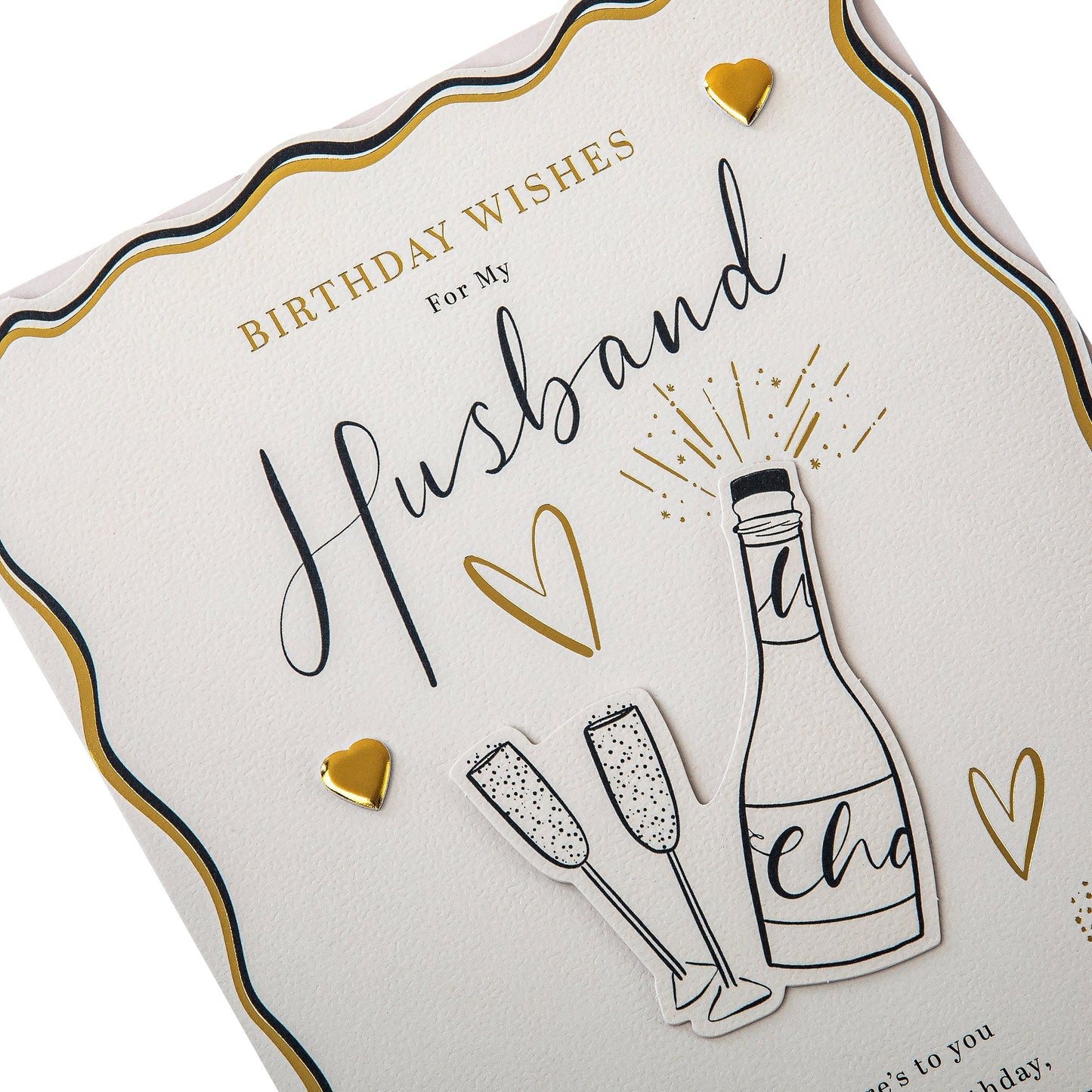 Bottle of Bubbly, Glasses & Heartfelt Verse Design Husband Birthday Card