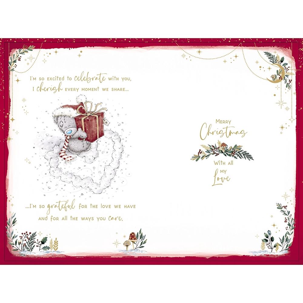 Bear Standing in Heart Of Snow Fiancé Luxury Handmade Christmas Card