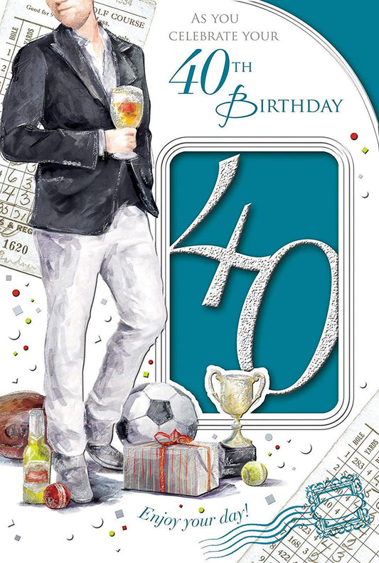 Open Male Age 40 Celebrate In Style! Nice Verse Birthday 40th Card - Forty