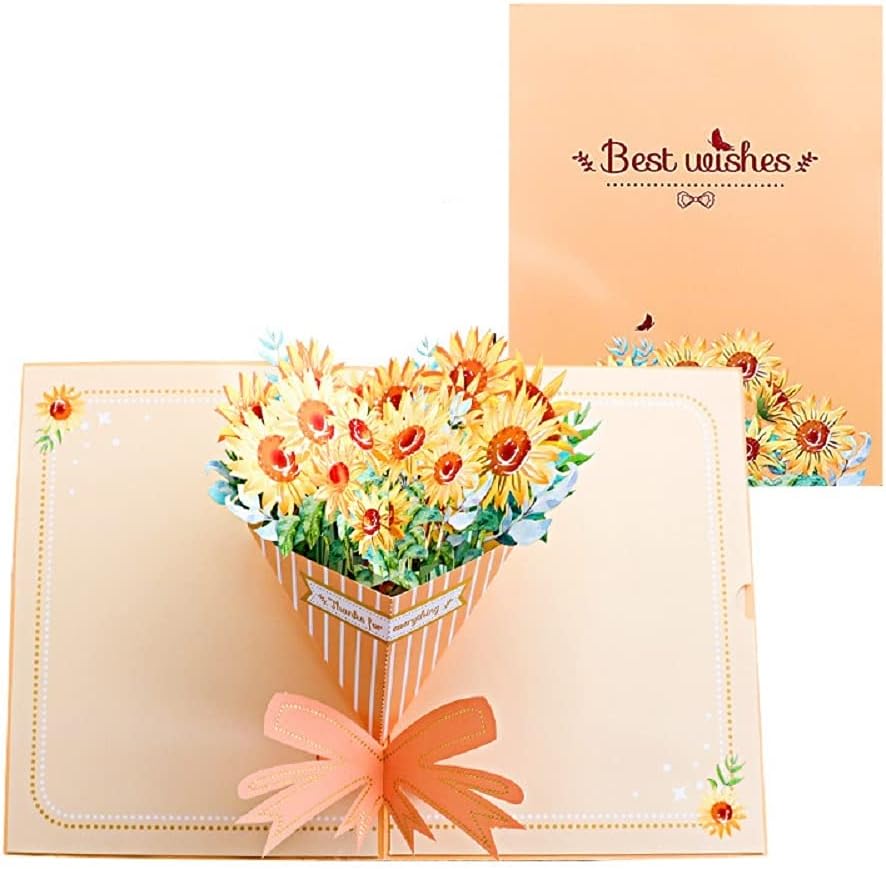 Elegant Sunflower Bouquet 3D Pop Up Greeting Card - Wedding Birthday Mother's Day Anniversary