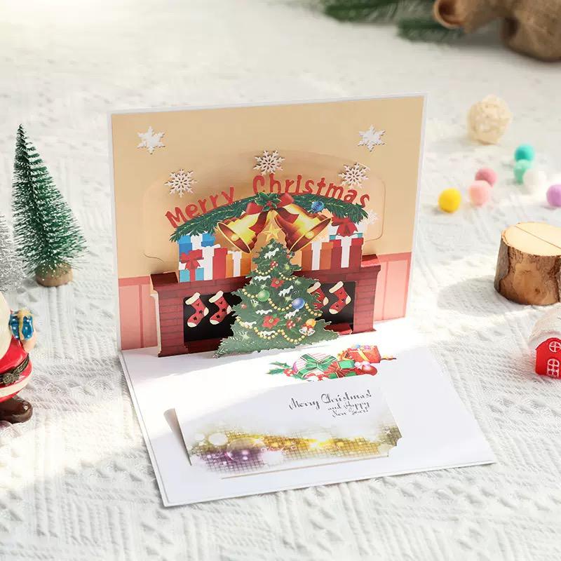 Golden Bells & Fireplace Holiday 3D Pop Up Christmas Card