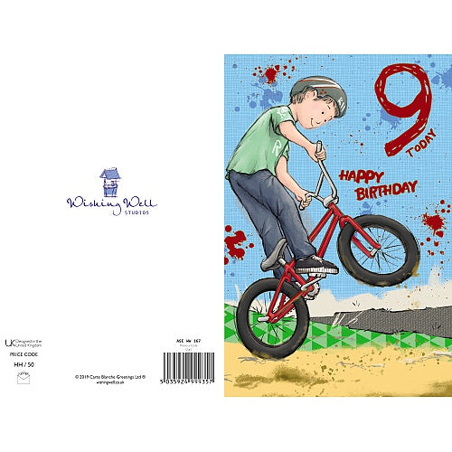 Happy Birthday Card Age 9th Bicycle Boy