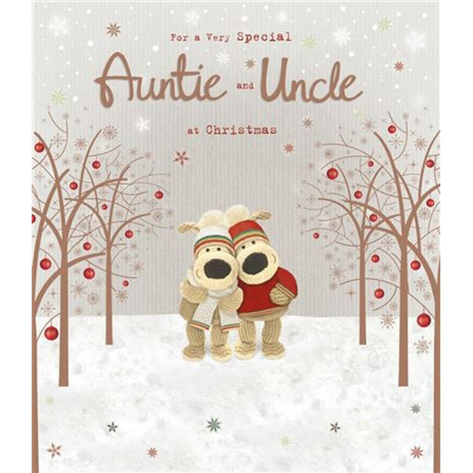 Boofle Tree Snowscene Auntie and Uncle Christmas Card